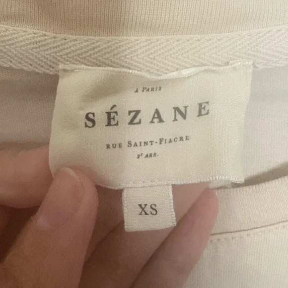 Sezane La Chamade Cream T-Shirt | Size Extra Small - Picture 3 of 4